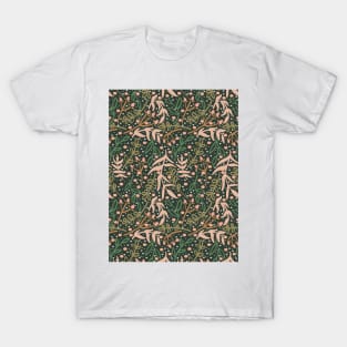 Botanicals and Dots - Hand Drawn Design - Peach, Emerald, Sage T-Shirt